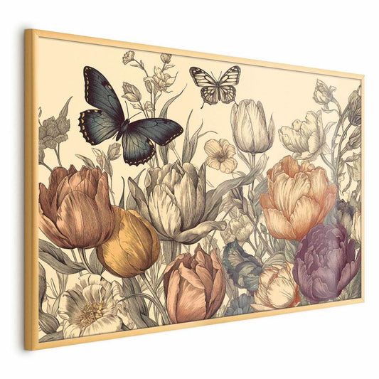 Artgeist plakat farverige tulipaner 60 x 40 cm med gyldent ramme, 1 stk