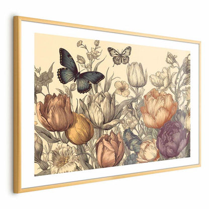 Plakat Artgeist Farverige tulipaner 60 x 40 cm med guldramme, 1 stk