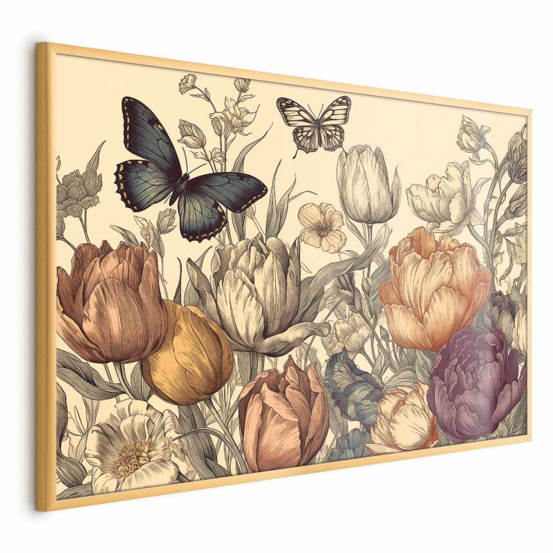 Plakat Artgeist Farverige tulipaner 90 x 60 cm med guldramme, 1 stk