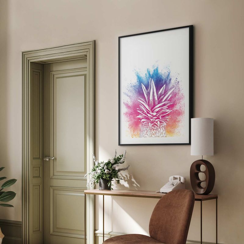 Artgeist plakat farverig ananas 21x30 cm med sort ramme, 1 stk