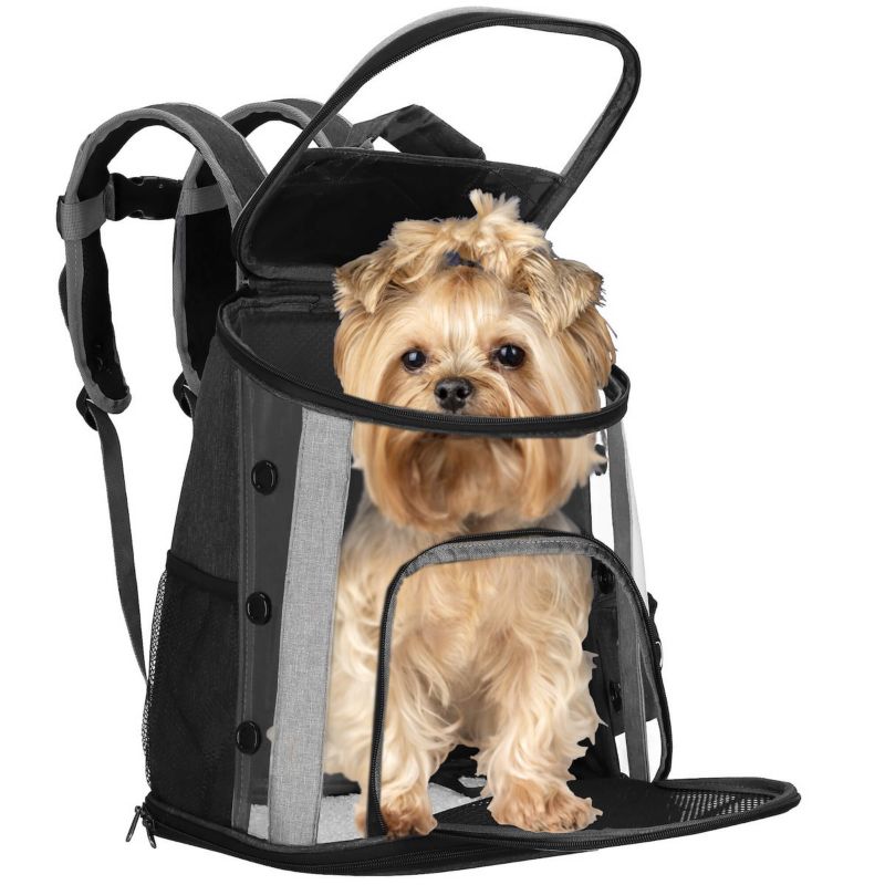 Transport-rygsæk til kat, kanin og hund Springos 38 x 34 x 26 cm, transporttaske til op til 15 kg, sort, 1 stk.