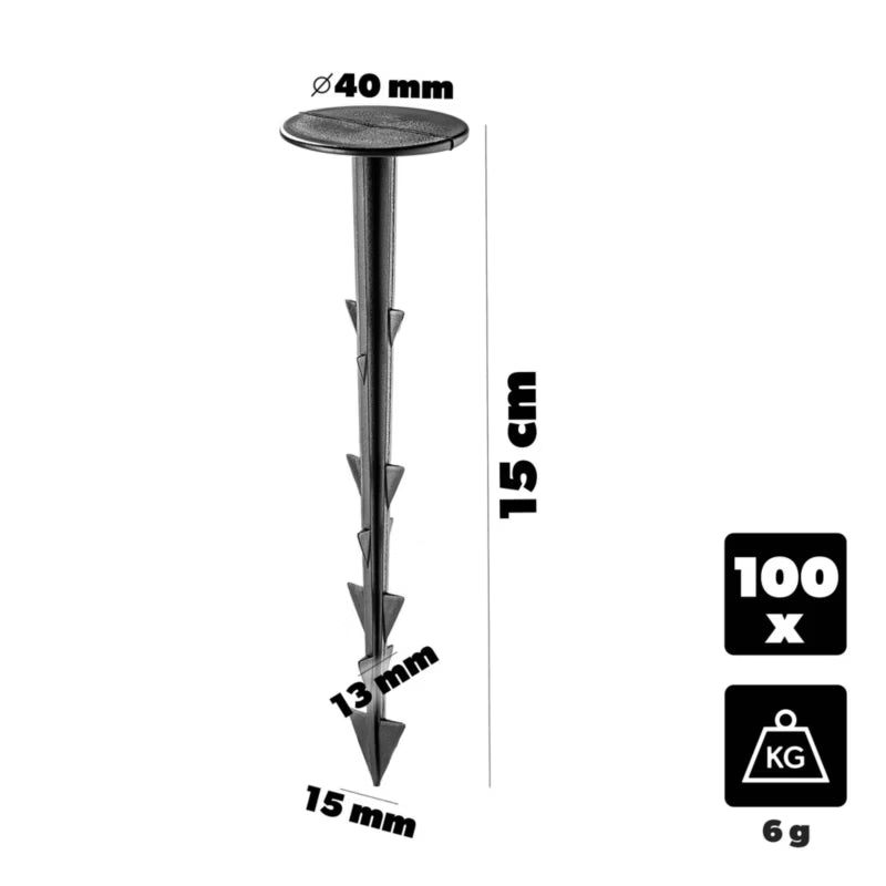 Pløkker til Fiberdug 15 cm Sort 100 Stk.