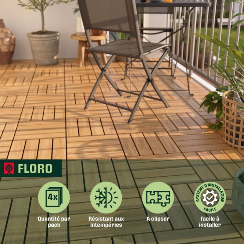 Klikstrom Floro terrassefliser i akacietræ, 4 stk.