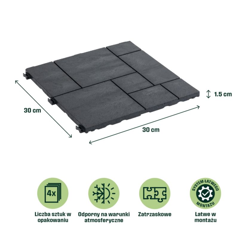 Klikstrom Vadso terrasseflise 30 x 30 cm i antracit