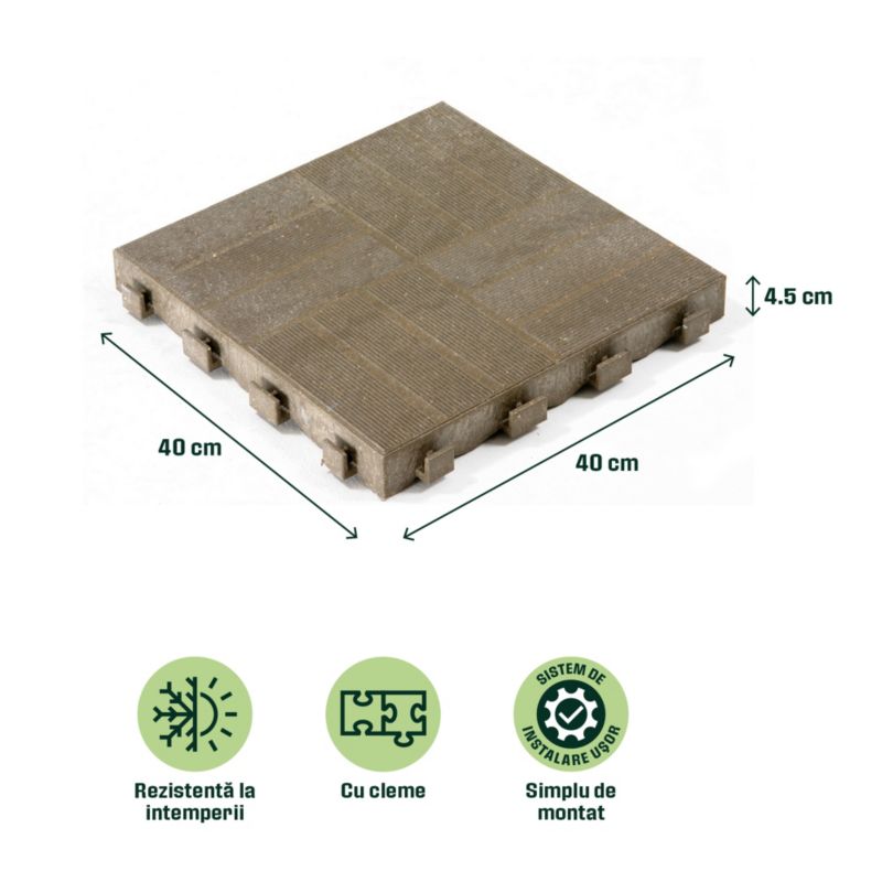 Blooma kompositdæk med kliksystem 40 x 40 x 4,5 cm i brun