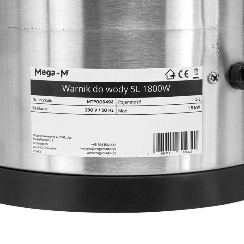 Vandvarmer 5 Liter 1800W Rustfrit Stål