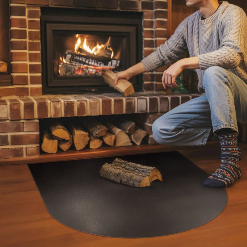 Gulvplade til Brændeovn 80x90 cm Sort Stål | 4071214919682