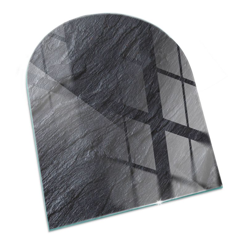 Glasgulvplade Halvoval 80x70 cm Stenstruktur Sort | 4070095810736