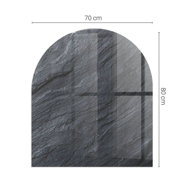 Glasgulvplade Halvoval 80x70 cm Stenstruktur Sort | 4070095810736