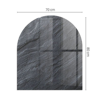 Glasgulvplade Halvoval 80x70 cm Stenstruktur Sort | 4070095810736