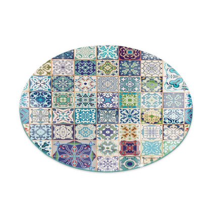 Glasgulvplade Rund Ø50 cm Mosaikmønster Blå