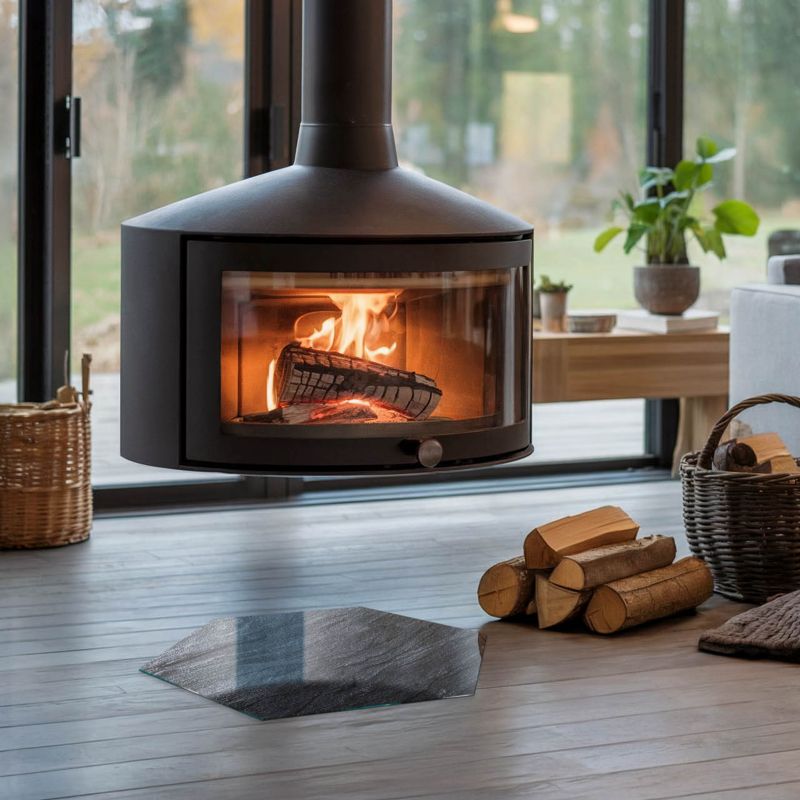 Gulvplade til Brændeovn 40x40 cm Hærdet Glas Stenlook | 4070621516118