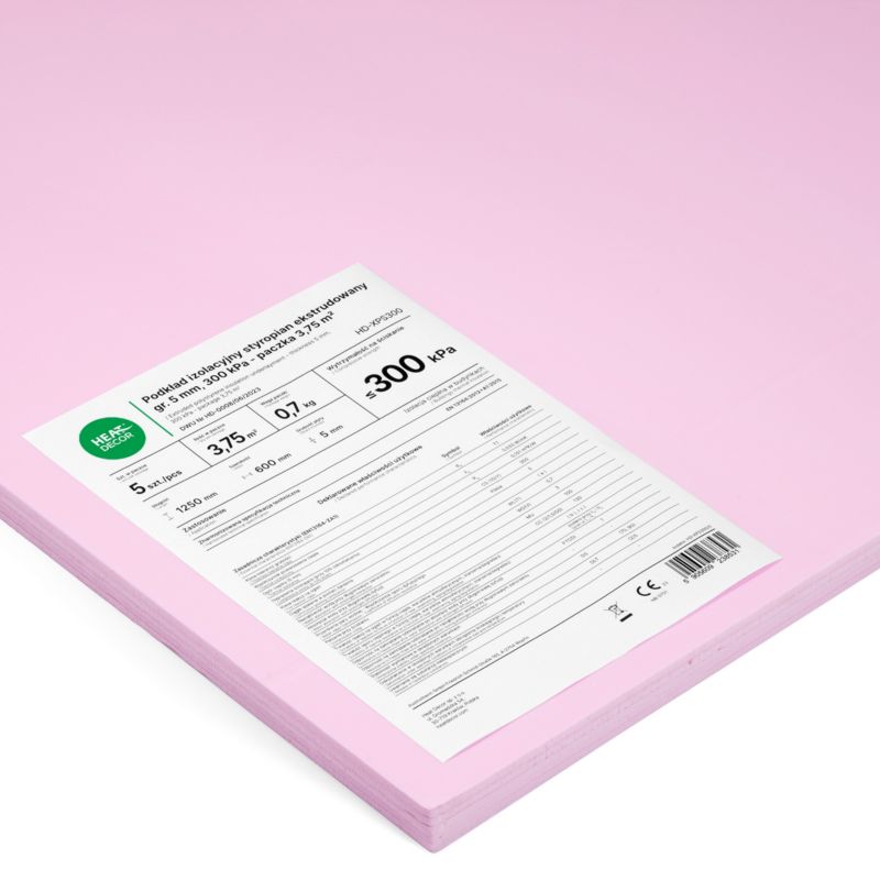 Gulvisolering XPS 5 mm 300 kPa Pink 3,75 m²