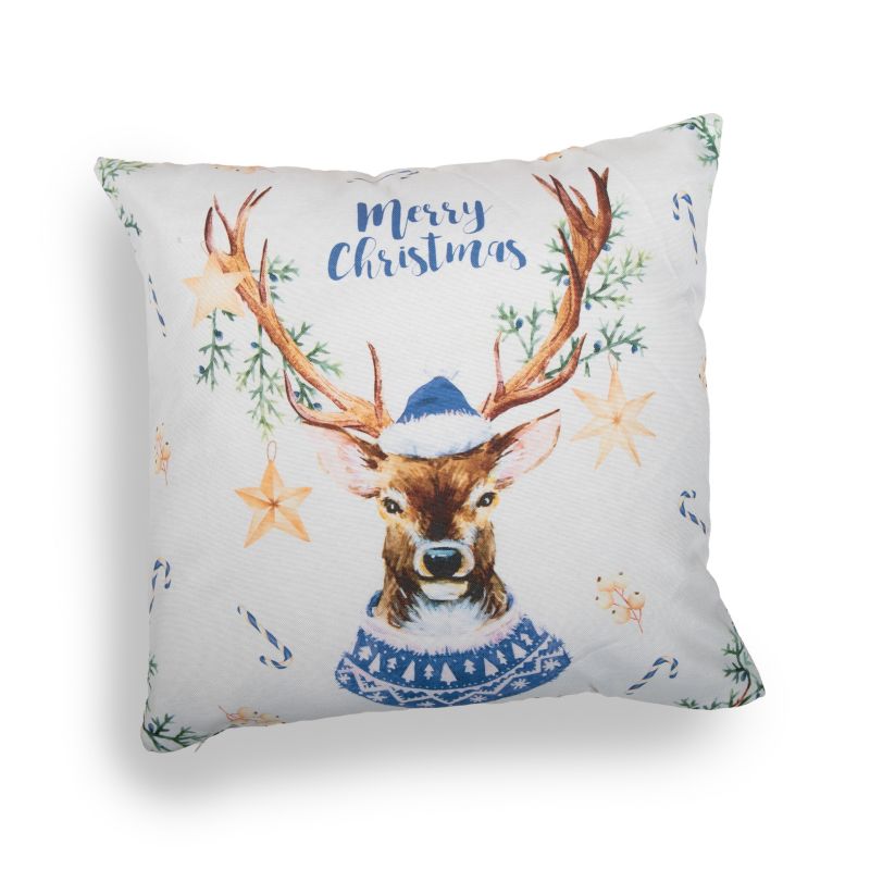 Pude med rensdyrmotiv 45 x 45 cm hvid
