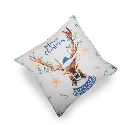 Pude med rensdyrmotiv 45 x 45 cm hvid