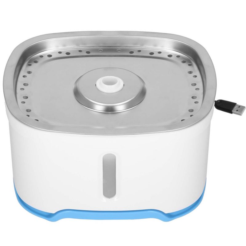 Springos kattefontæne med LED-belysning 2,5 L vanddispenser til kæledyr, hvid-blå, 1 stk.