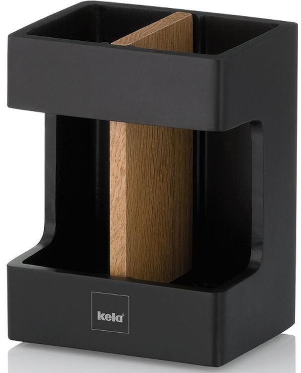 Tandbørsteholder Kela Cube Sort/Eg 11,5 cm