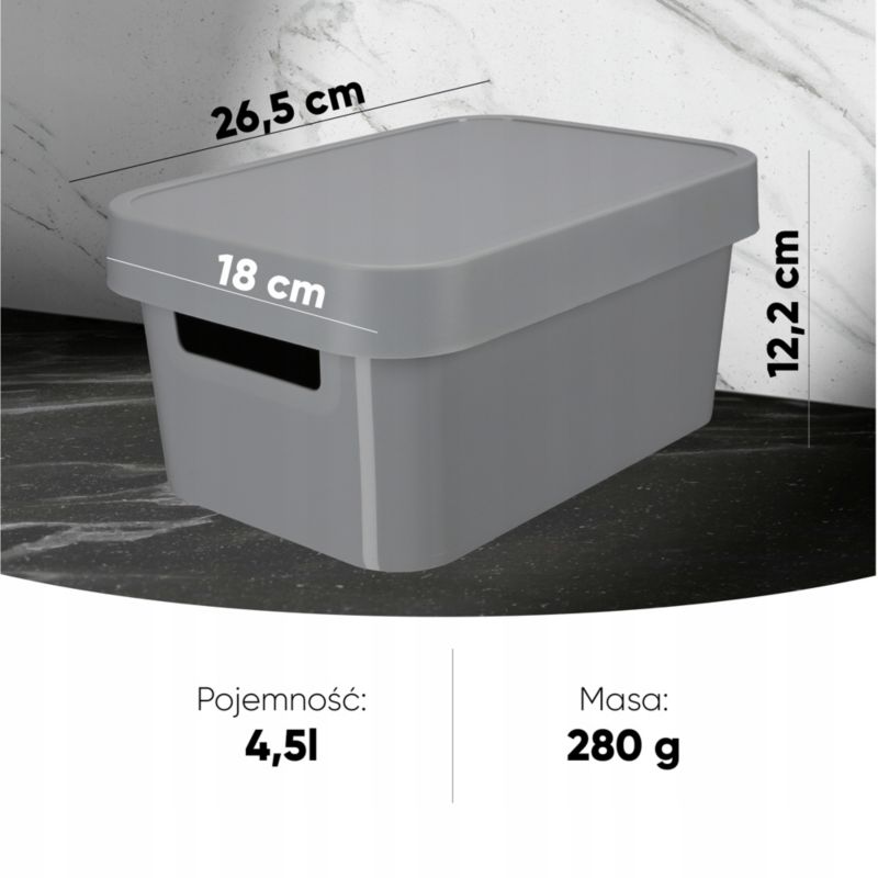 Opbevaringsboks med låg Infinity Curver 4,5L, lys grå