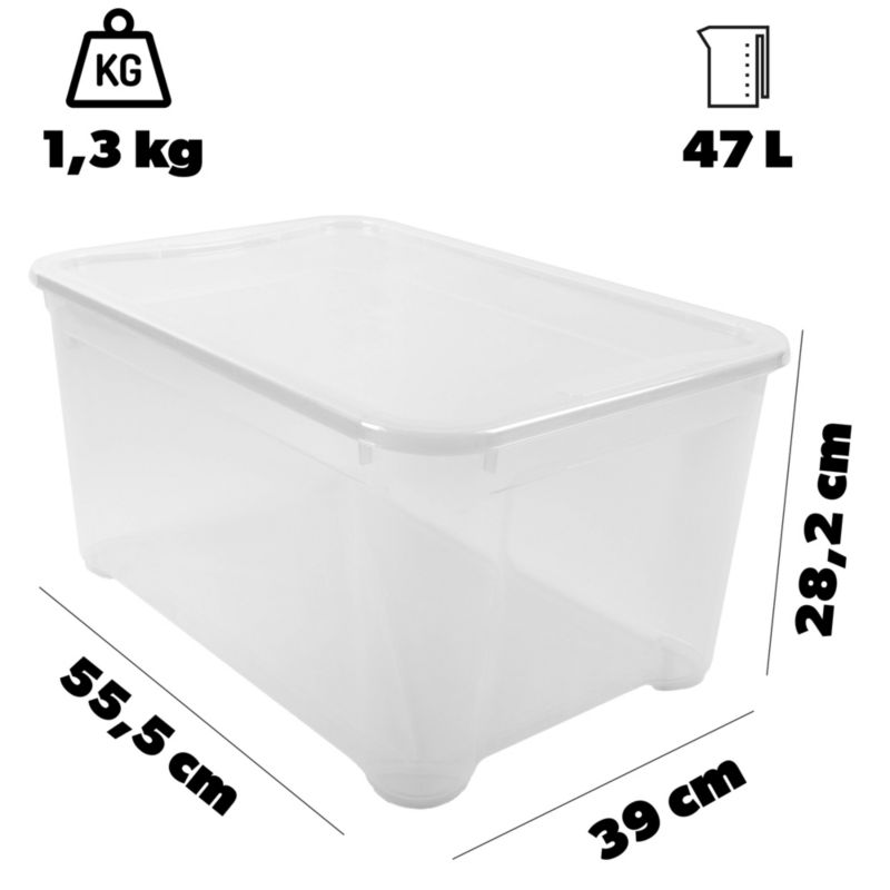 Curver T Box opbevaringsboks med låg 47L, transparent, 1 stk.