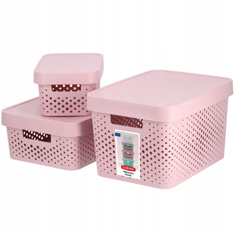 Curver Infinity opbevaringsbokse 4,5 + 11 + 17L, lyserød