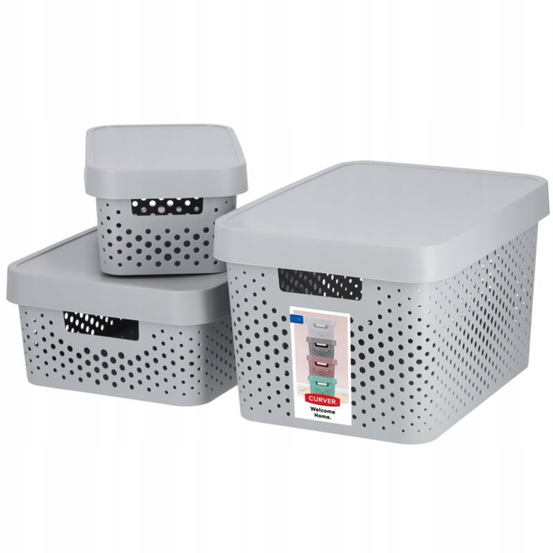 Curver Infinity opbevaringsbokse 4,5+11+17L grå med låg