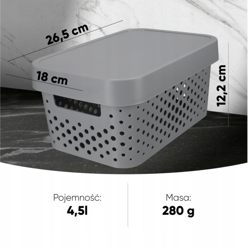 Curver Infinity opbevaringsbokse 4,5+11+17L grå med låg