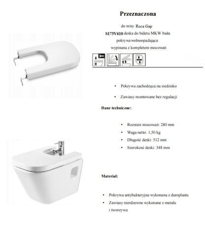 Bidetlåg Duroplast 51,2 x 34,8 cm Hvid Antibakteriel 8433290847017
