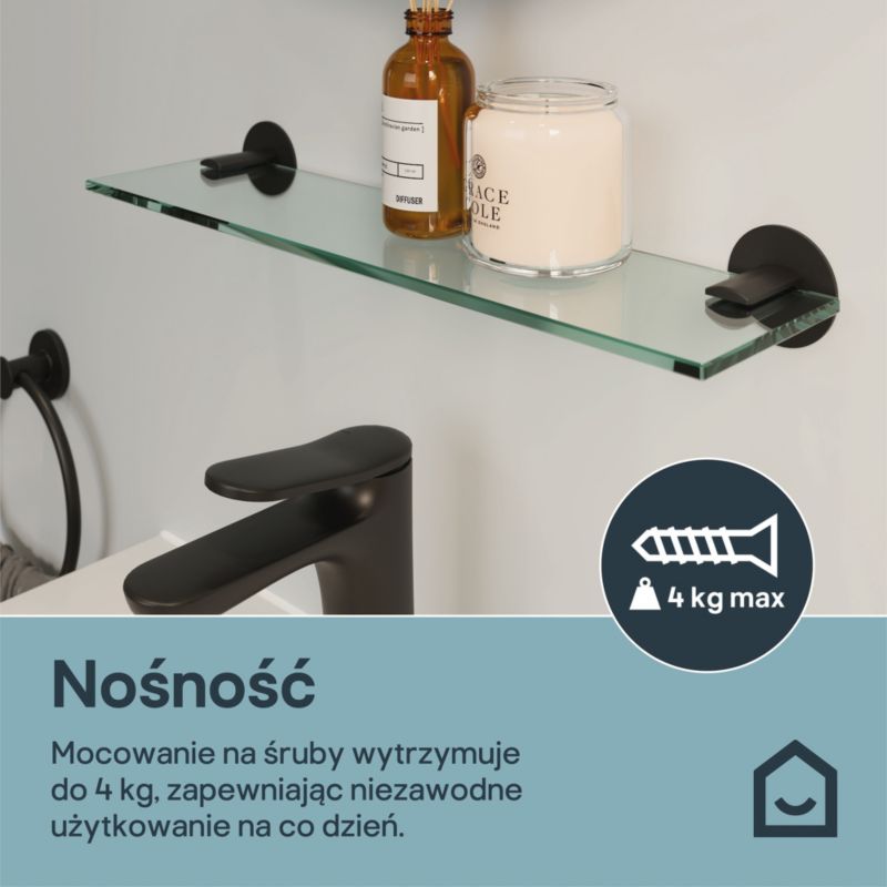 Badeværelseshylde Cavally 40 cm Sort Hærdet Glas