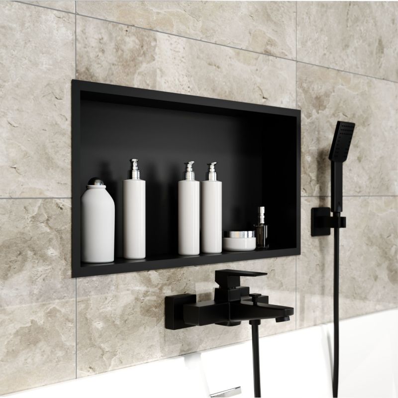 Indbygningshylde 30 x 60 x 10 cm sort med glasbund