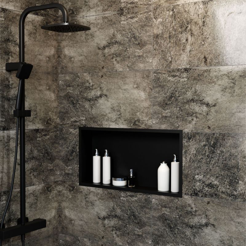 Vægnichehylde 30 x 60 x 10 cm Sort med Glasbund