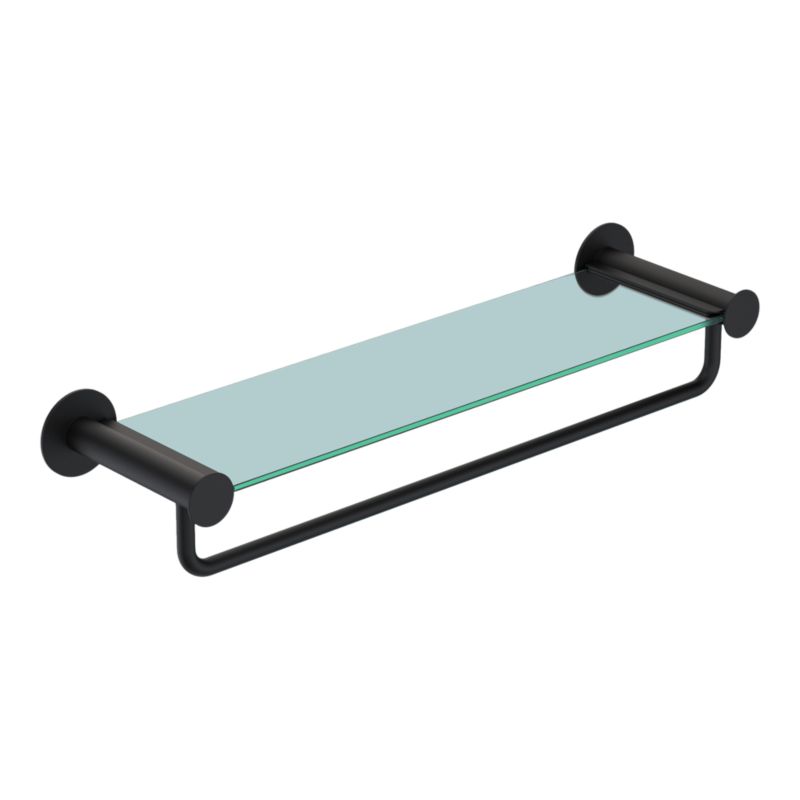 Væghylde med Håndklædeholder 40 cm Sort Stål og Hærdet Glas