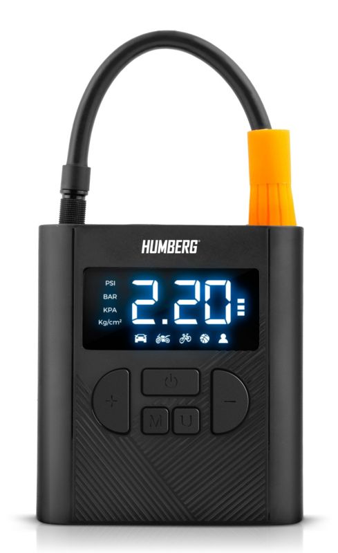 Humberg bærbar 12V akku-elektrisk cykel- og dækkompressor, 1 stk.