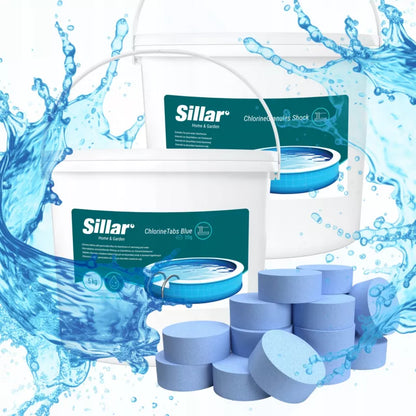 Poolkemi Sæt Chlortabletter 20g 5 kg og Chlorkorn 5 kg