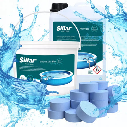 Poolplejesæt Klor Tabs 20g og Algefjerner 3,2L