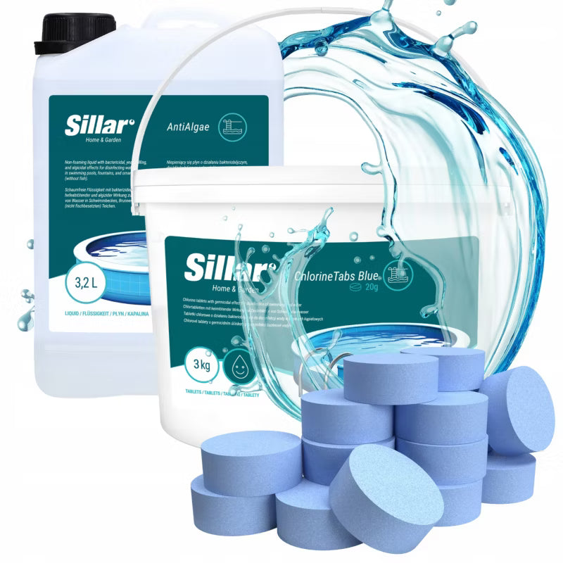 Poolplejesæt Klor Tabs 20g og Algefjerner 3,2L