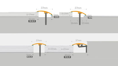 Aluminiumsprofil Gulvovergang 37 x 1860 mm Sølv Mat