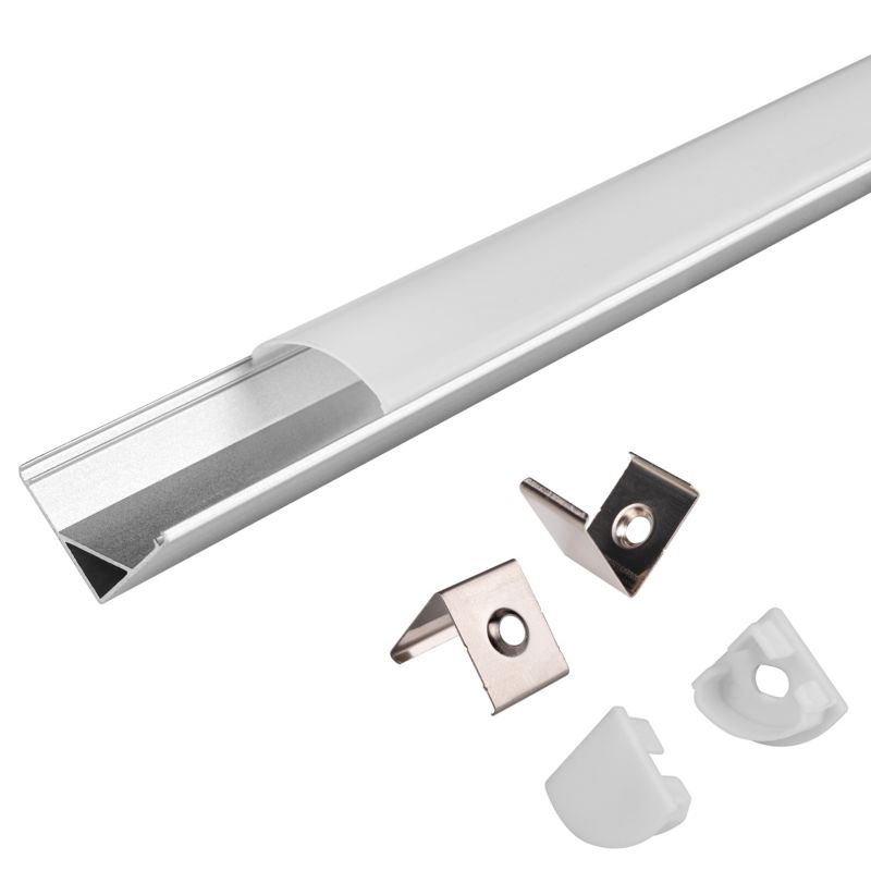 XUDO hjørne LED-profil 2 m anodiseret med mælkehvid skærm, 1 stk.