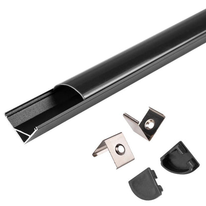 XUDO hjørne LED-profil 2 m mat-sort med mat-sort klos