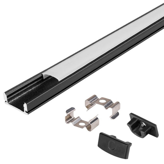 XUDO LED-profil til overflademontage 2 m mat-sort med mælkehvid skærm, 1 stk.