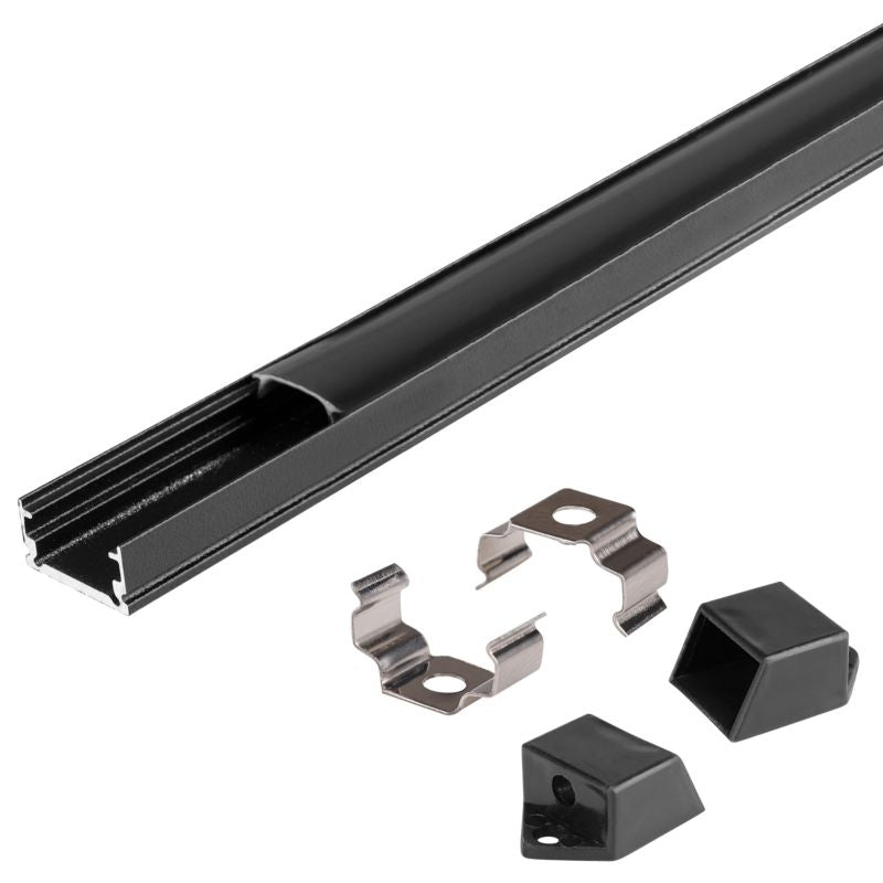 XUDO Slim LED-profil 2 m mat-sort med mat-sort klos, 1 stk.