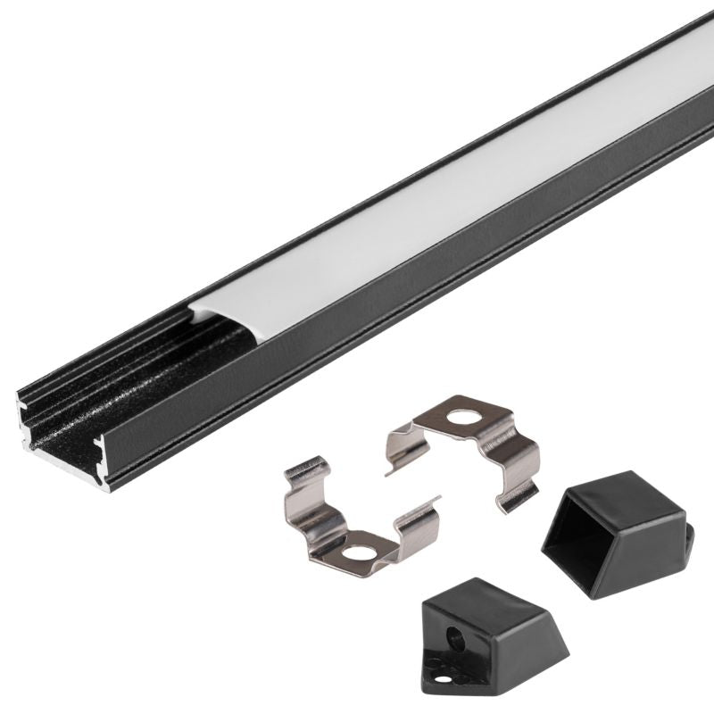 XUDO Slim LED-profil 2 m mat-sort med mælkehvid skærm, 1 stk.