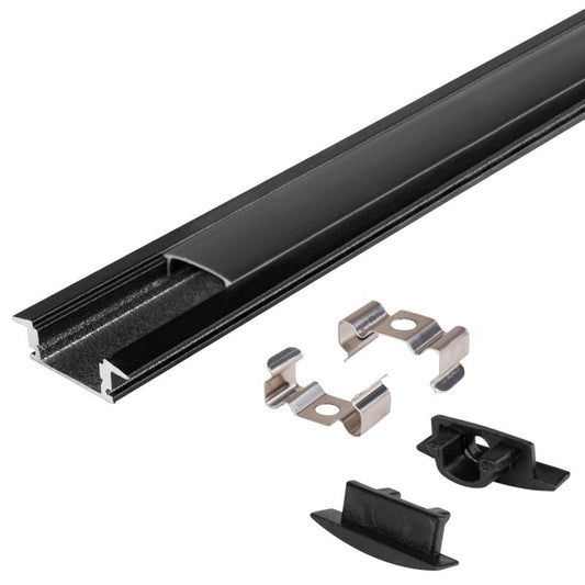 XUDO indbygget LED-profil GK 20 mm 2 m mat-sort med mælkehvid skærm, 1 stk.