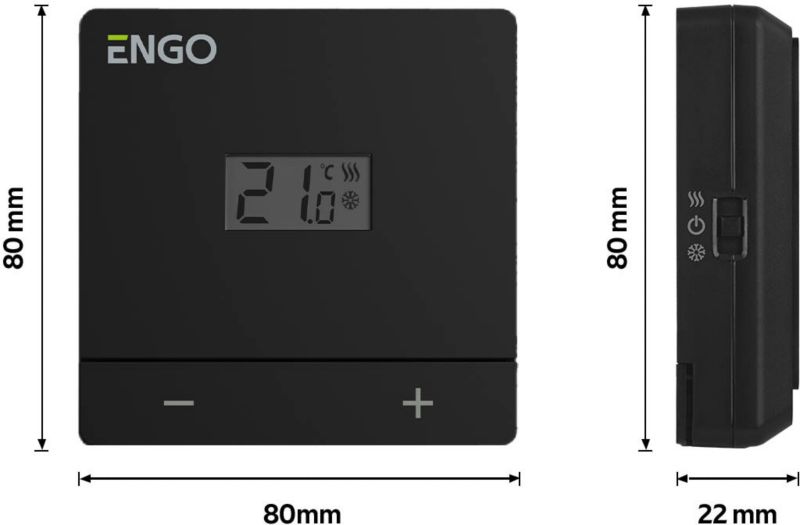 Salus Engo trådløs døgnprogrammer med batteri i mat‑sort finish