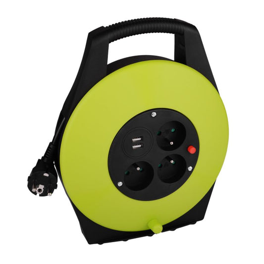 Germina kabeltromle 10 m 3x1,5 mm² 3 jordede stik + USB 16A IP20 1 stk.