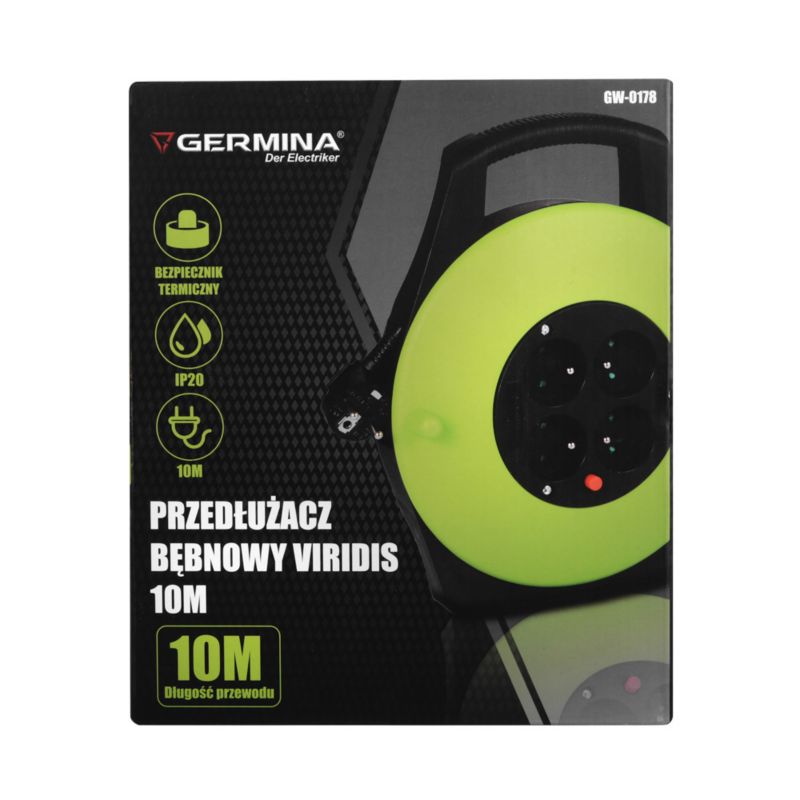 Germina kabeltromle 10 m med 4 stikdåser, 1 stk.