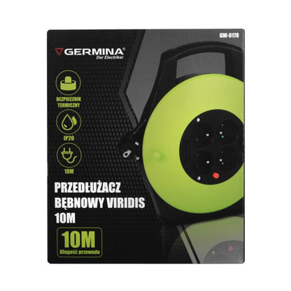 Germina kabeltromle 10 m med 4 stikdåser, 1 stk.