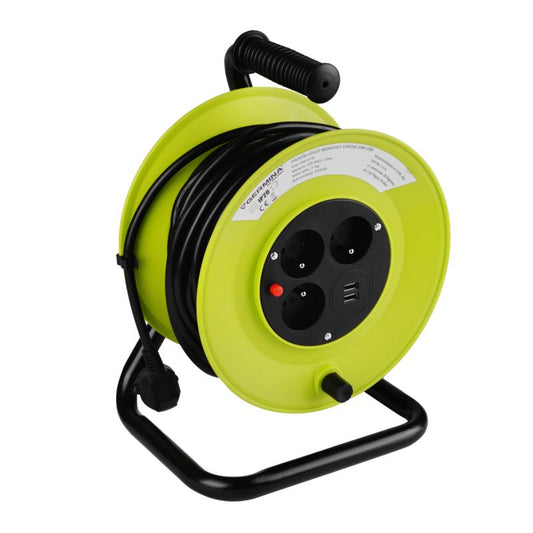 Germina kabeltromle 20 m med 3 jordede stik og 2 USB-porte, 1 stk.