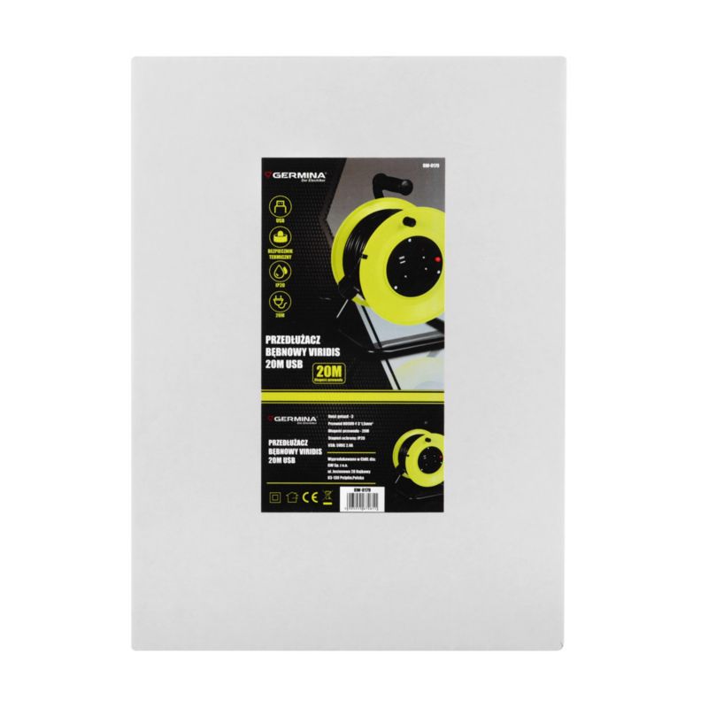 Germina kabeltromle 20 m med 3 jordede stik og 2 USB-porte, 1 stk.