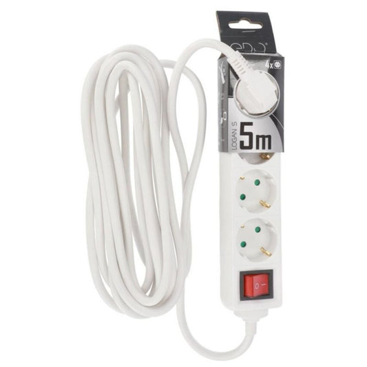 Edo Logan S White 4-vejs bærbar forlængerledning med Schuko-stik, 5 m, med afbryder EDO777579, 1 stk.