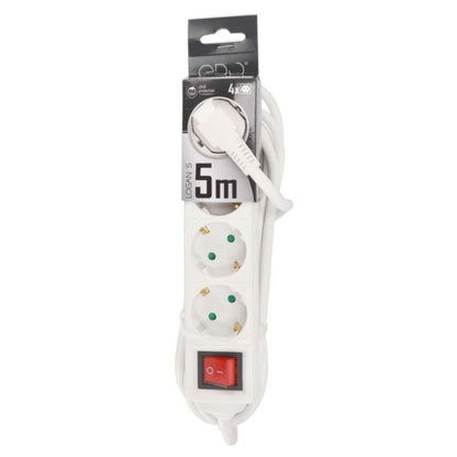 Edo Logan S White 4-vejs bærbar forlængerledning med Schuko-stik, 5 m, med afbryder EDO777579, 1 stk.